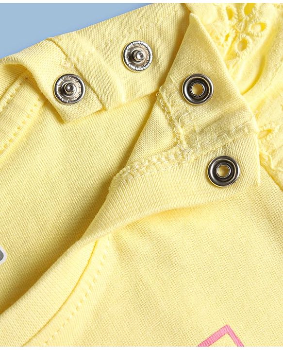 Babyhug Cotton Knit Half Sleeves Top With Floral Applique - Yellow