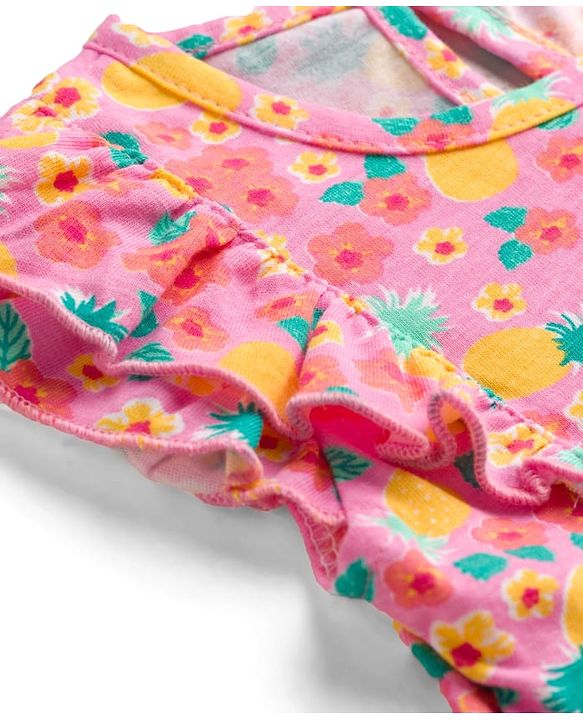 Babyhug Single Jersey Knit Half Sleeves Frock with Floral Print & Bow Applique - Peach