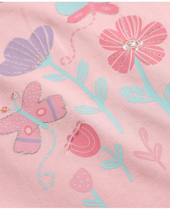 Babyhug Single Jersey Knit Half Sleeves Top & Shorts Set with Floral Print - Pink