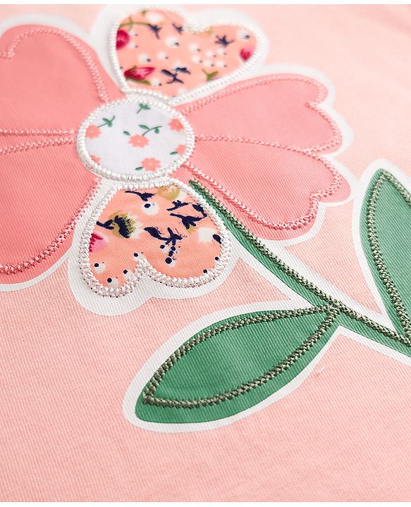 Babyhug 100% Cotton Single Jersey Knit Frill Sleeves Top & Shorts Set With Floral Print - Pink & Green