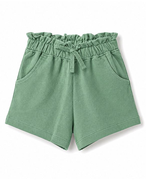 Babyhug 100% Cotton Single Jersey Knit Frill Sleeves Top & Shorts Set With Floral Print - Pink & Green