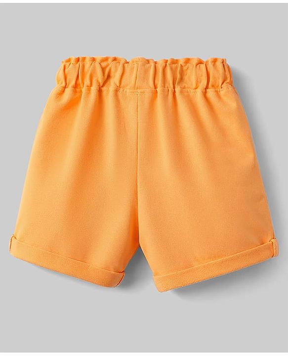 Babyhug Single Jersey Knit Half Sleeves Top & Shorts Set with Butterfly Embroidery - White & Orange
