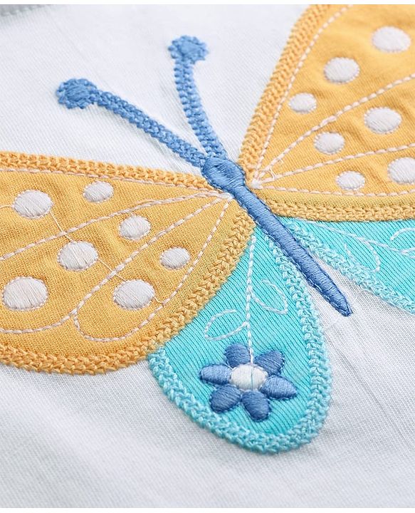 Babyhug Single Jersey Knit Half Sleeves Top & Shorts Set with Butterfly Embroidery - White & Orange