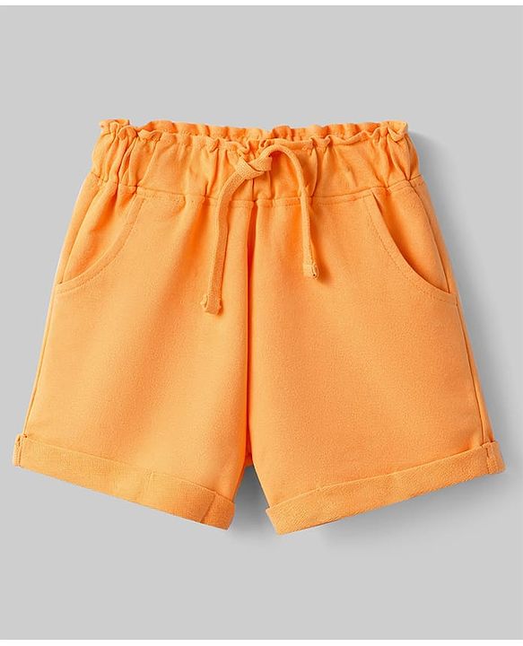 Babyhug Single Jersey Knit Half Sleeves Top & Shorts Set with Butterfly Embroidery - White & Orange