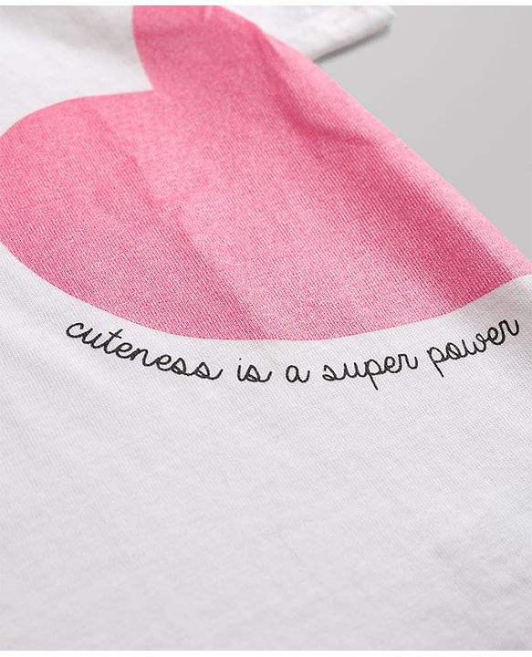 Babyhug Single Jersey Knit Half Sleeves Top & Skirt Set With Heart Print - White & Pink