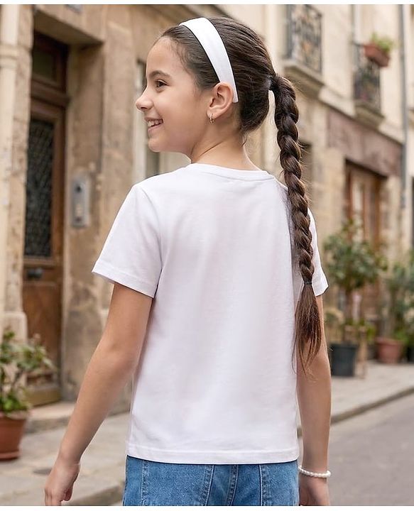 Pine Kids Cotton Knit Half Sleeves T-Shirt With Eiffel Tower Print - White