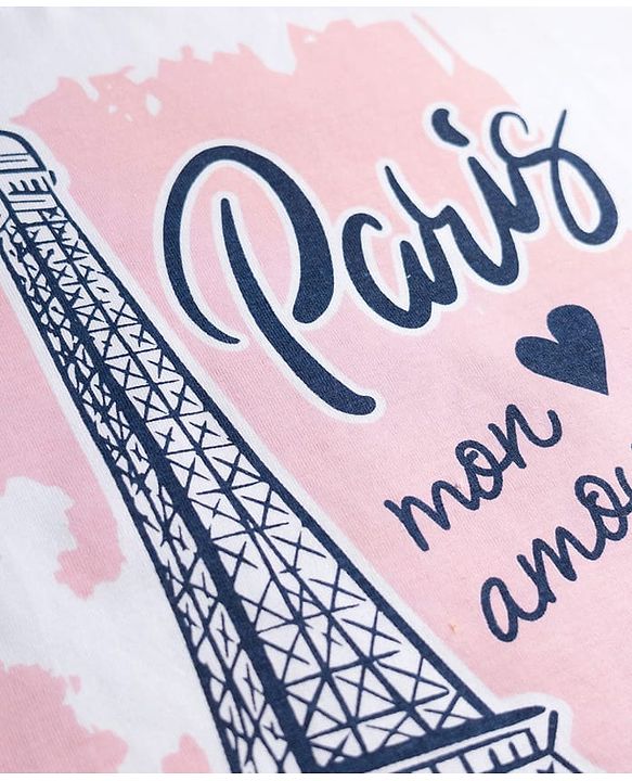Pine Kids Cotton Knit Half Sleeves T-Shirt With Eiffel Tower Print - White