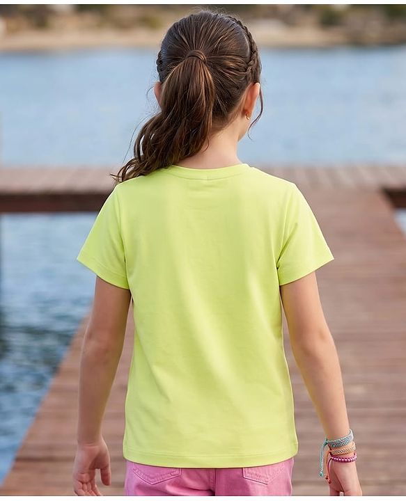 Pine Kids Cotton Knit Half Sleeves T-Shirt With Text Print - Limegreen