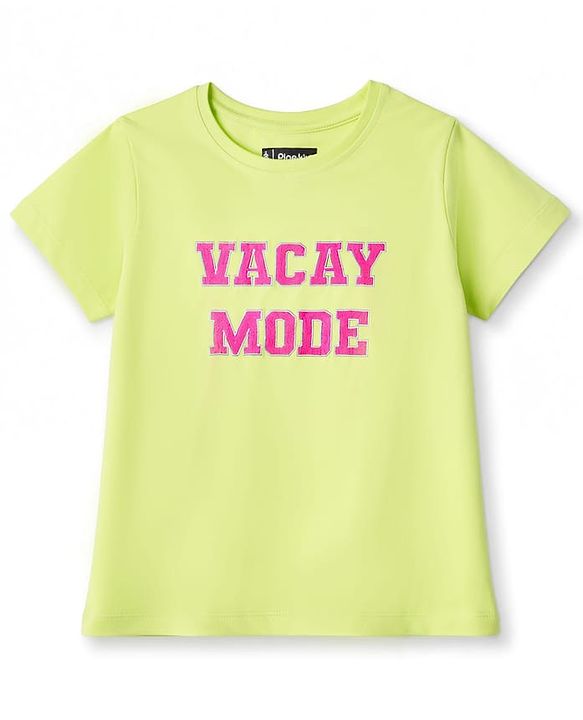 Pine Kids Cotton Knit Half Sleeves T-Shirt With Text Print - Limegreen