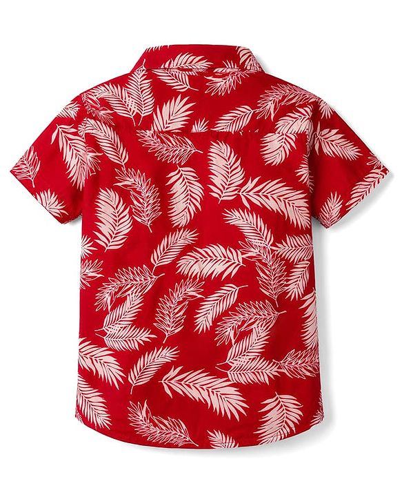 Babyhug Cotton Woven Half Sleeves Shirt With Leaf Print - Red
