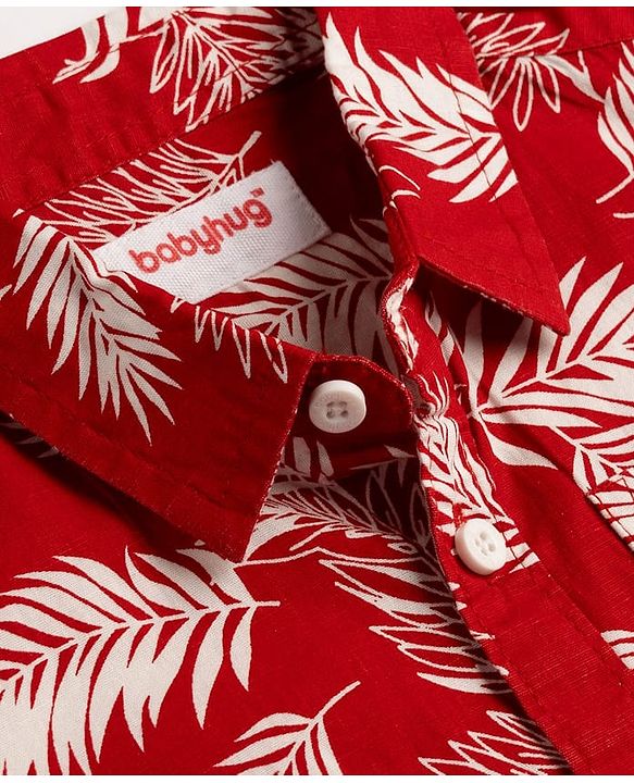 Babyhug Cotton Woven Half Sleeves Shirt With Leaf Print - Red
