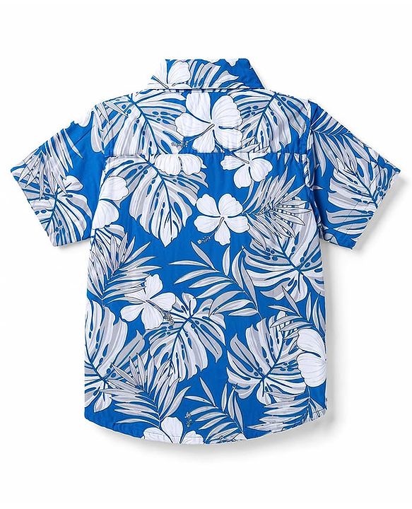 Babyhug 100% Cotton Woven Shirt Half Sleeve Regular Collar Printed Blue 9-12 Months