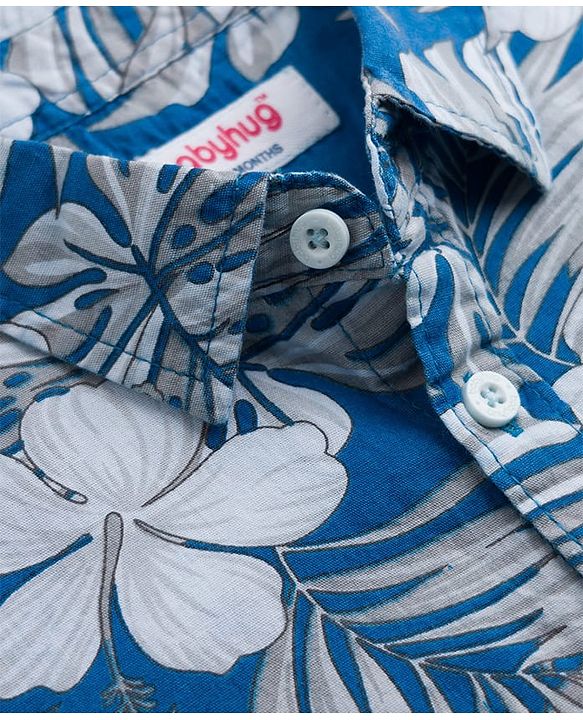 Babyhug 100% Cotton Woven Shirt Half Sleeve Regular Collar Printed Blue 9-12 Months