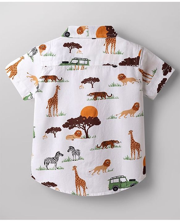 Babyhug Cotton Woven Shirt Half Sleeve Regular Collar Printed White 9-12 Months