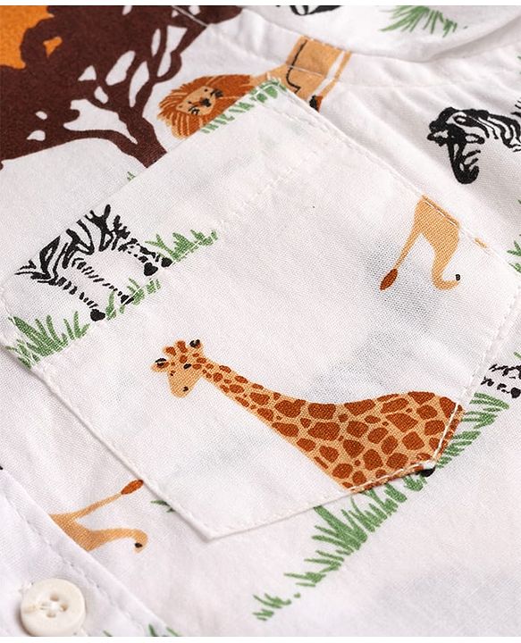Babyhug Cotton Woven Shirt Half Sleeve Regular Collar Printed White 9-12 Months