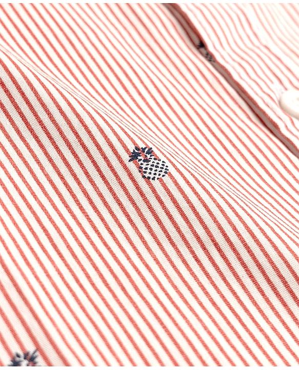 Babyhug Cotton Woven Half Sleeves Striped Shirt with Pineapple Print - Red