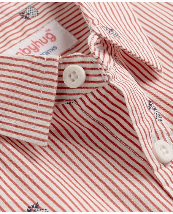 Babyhug Cotton Woven Half Sleeves Striped Shirt with Pineapple Print - Red