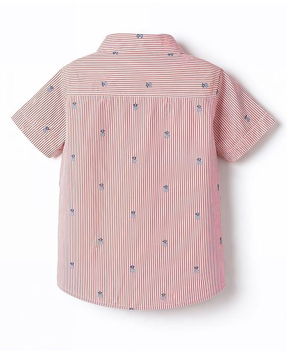Babyhug Cotton Woven Half Sleeves Striped Shirt with Pineapple Print - Red