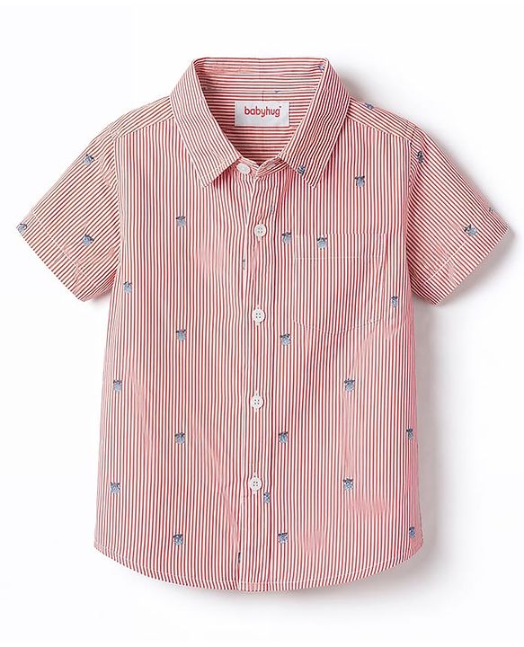 Babyhug Cotton Woven Half Sleeves Striped Shirt with Pineapple Print - Red