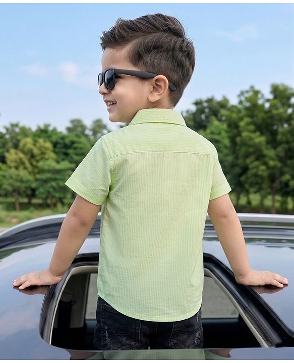 Babyhug Cotton Woven Half Sleeves Striped Shirt - Green