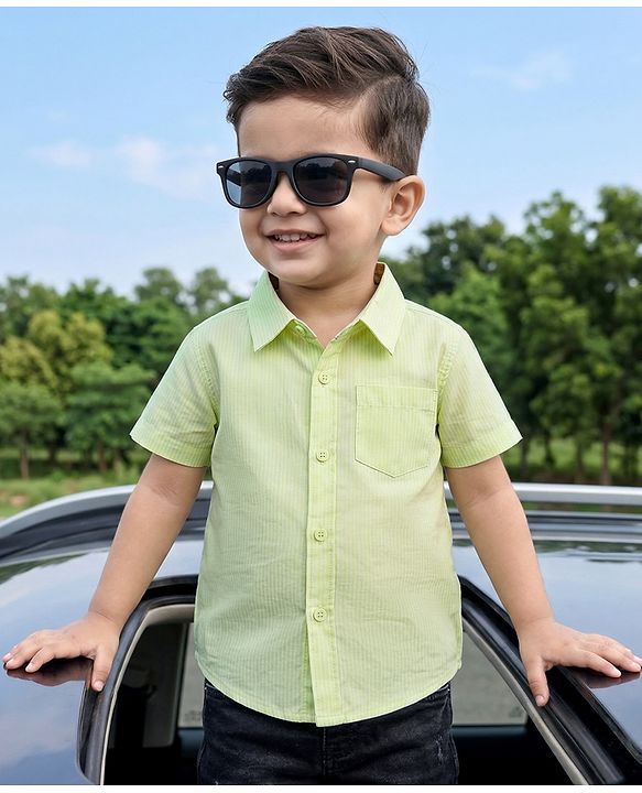 Babyhug Cotton Woven Half Sleeves Striped Shirt - Green