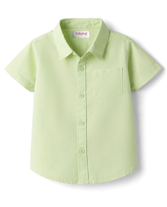Babyhug Cotton Woven Half Sleeves Striped Shirt - Green