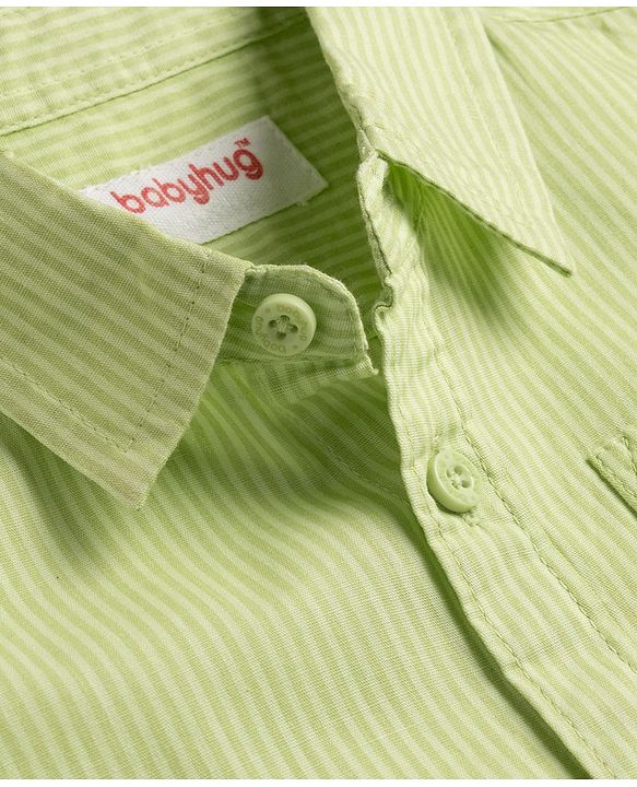 Babyhug Cotton Woven Half Sleeves Striped Shirt - Green