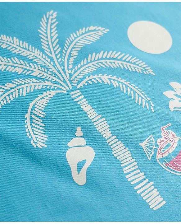 Pine Kids Cotton Knit Half Sleeves T-Shirt With Tree Print - Blue