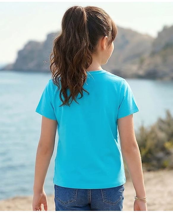 Pine Kids Cotton Knit Half Sleeves T-Shirt With Tree Print - Blue