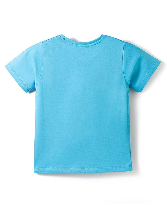 Pine Kids Cotton Knit Half Sleeves T-Shirt With Tree Print - Blue