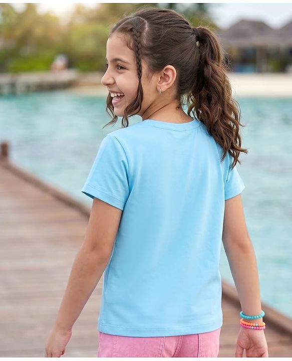 Pine Kids Cotton Knit T-Shirts Half Sleeves Round Neck Graphic Blue 4-5 Years