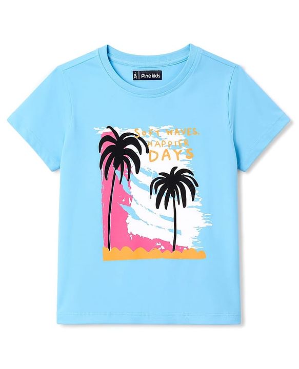 Pine Kids Cotton Knit T-Shirts Half Sleeves Round Neck Graphic Blue 4-5 Years