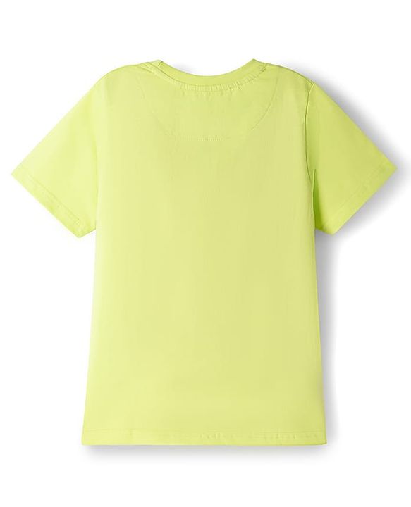Pine Kids Cotton Knit Half Sleeves T-Shirts with Surf Rider Doggo Graphic Print - Limegreen