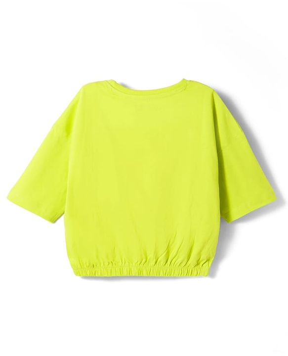 Pine Kids Cotton Knit Drop Shoulder Half Sleeves T-Shirt with Keep It it Real Print - Lime Green