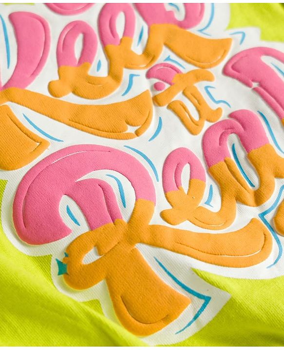 Pine Kids Cotton Knit Drop Shoulder Half Sleeves T-Shirt with Keep It it Real Print - Lime Green