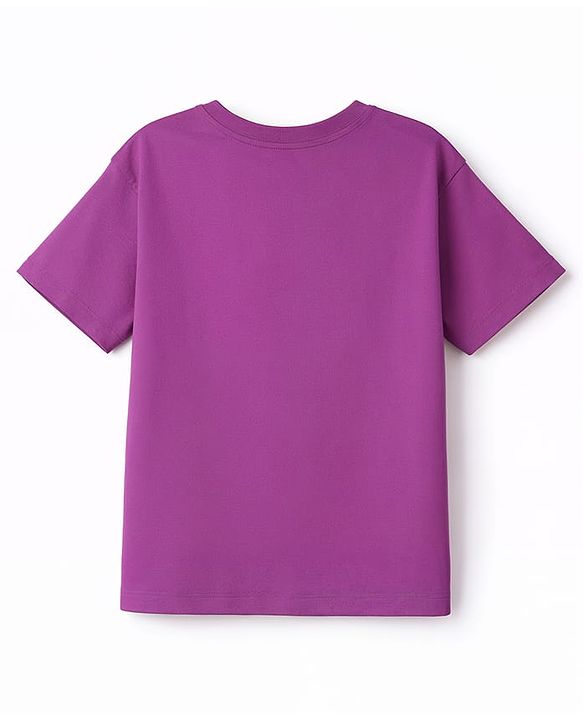 Pine Kids Cotton Knit Half Sleeves T-Shirt With Text Print - Purple