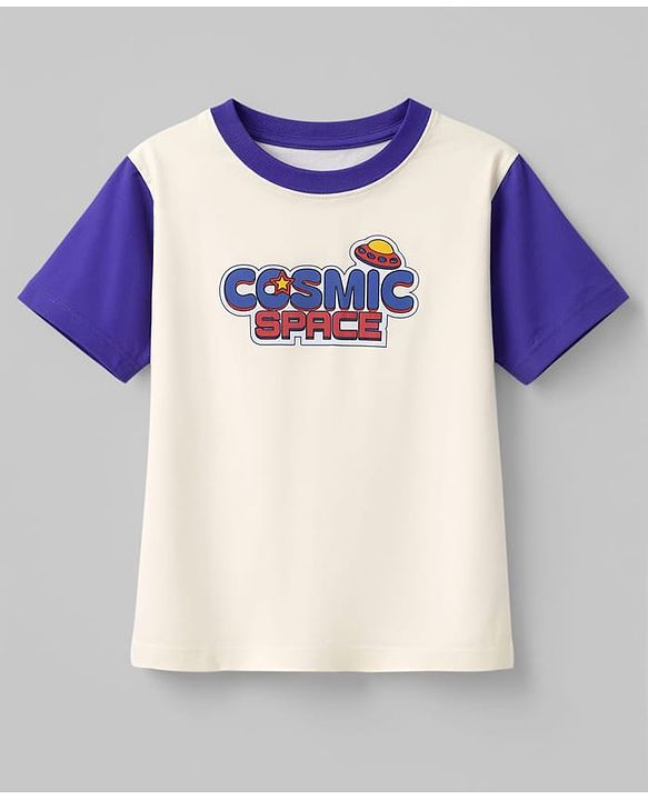 Pine Kids Cotton Knit T-Shirts Half Sleeves Round Neck Graphic Print White 4-5 Years