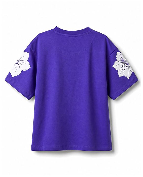 Pine Kids Cotton Knit T-Shirts with Floral Print Purple 4-5 Years