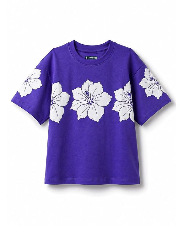 Pine Kids Cotton Knit T-Shirts with Floral Print Purple 4-5 Years