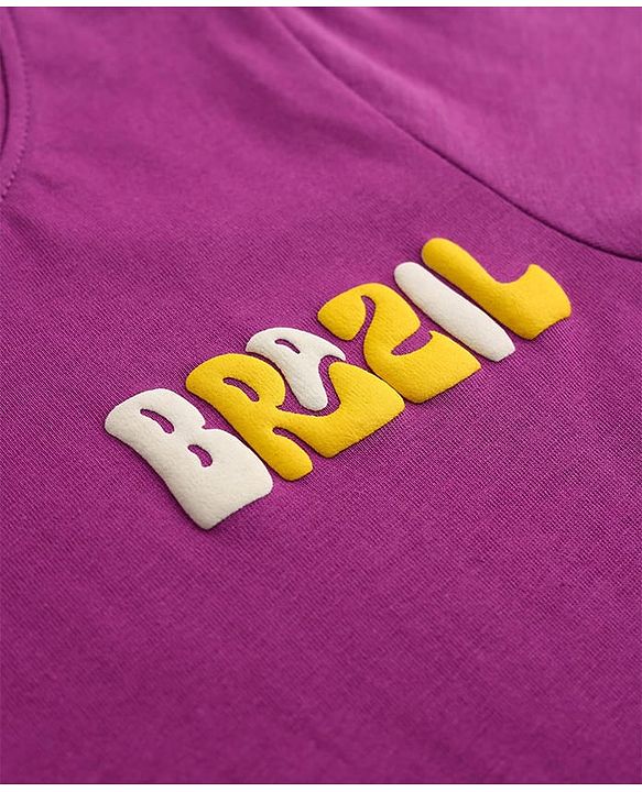 Pine Kids Cotton Knit Half Sleeves T-Shirt With Brazil Print - Purple