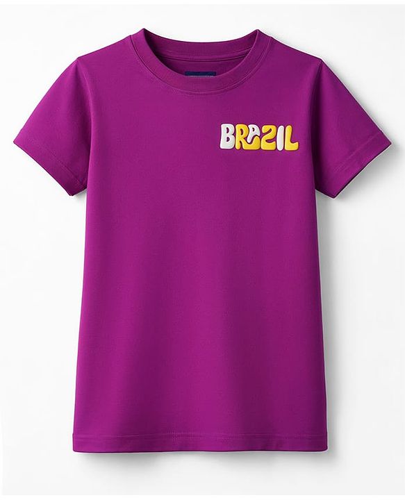 Pine Kids Cotton Knit Half Sleeves T-Shirt With Brazil Print - Purple