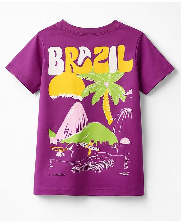 Pine Kids Cotton Knit Half Sleeves T-Shirt With Brazil Print - Purple