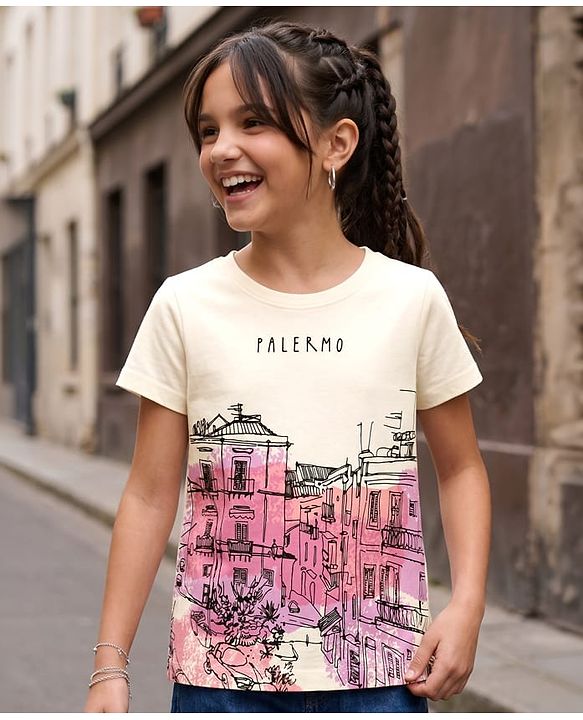 Pine Kids Cotton Knit T-Shirts with Graphic Print Half Sleeves Round Neck White 4-5 Years