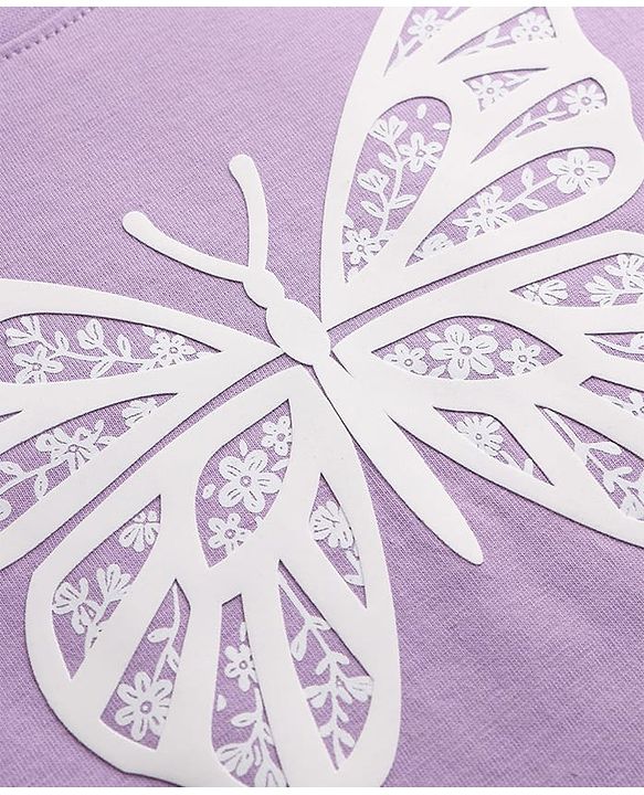 Pine Kids Cotton Knit T-Shirt Round Neck Half Sleeves Butterfly Print Lavender 4-5 Years