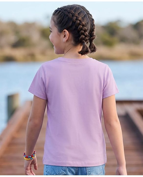 Pine Kids Cotton Knit T-Shirt Round Neck Half Sleeves Butterfly Print Lavender 4-5 Years