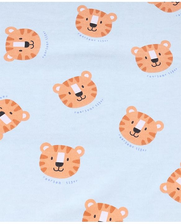 Babyhug Cotton Knit Hooded Towel With Tiger Print L 75 x B 75 cm - Light Blue