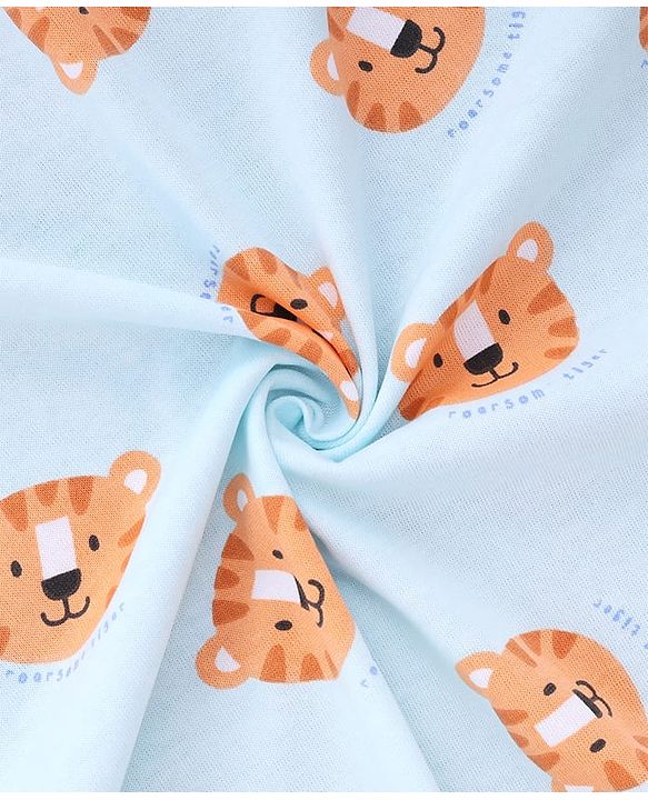 Babyhug Cotton Knit Hooded Towel With Tiger Print L 75 x B 75 cm - Light Blue