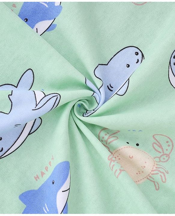 Babyhug Cotton Knit Hooded Towel With Shark Print & Embroidery L 75 x B 75 cm - Green