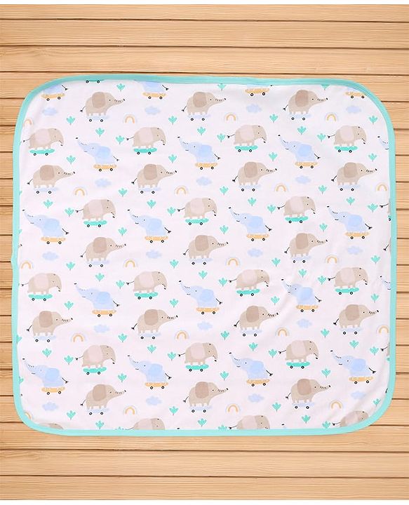 Babyhug Cotton Knit Hooded Towel With Elephant Print & Embroidery L 75 x B 75 cm - Blue