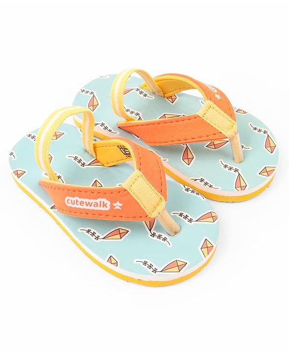 Cute Walk by Babyhug Kite Printed Flip Flops with Back Strap - Light Blue
